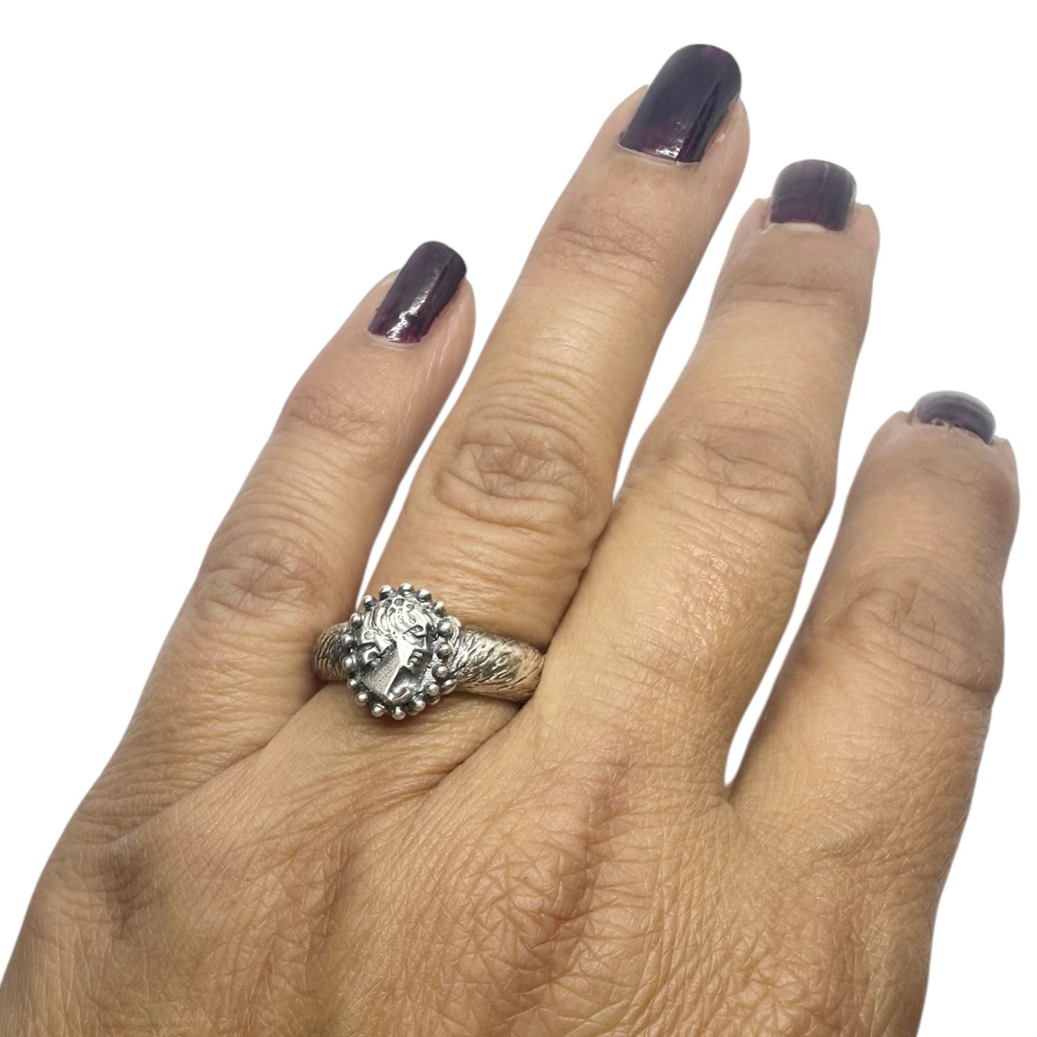 One of a Kind Cameo Muse Ring in Sterling Silver 925 — Front View — Handmade by Tamara Gervasio