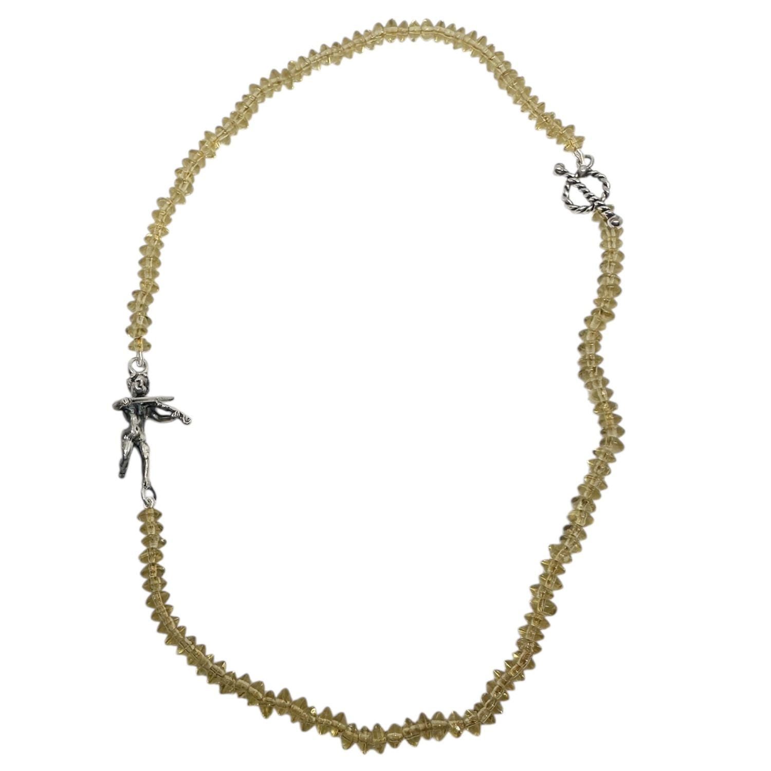 Cherub Serenade Necklace in Sterling Silver 925 with Golden Glass Beads — Front View — Handmade by Tamara Gervasio