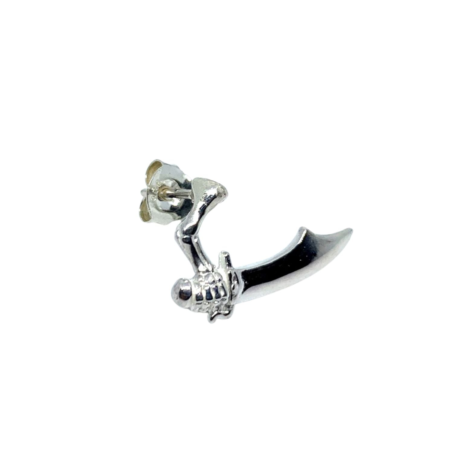 Skull Dagger Solo Stud Earring in Sterling Silver 925 — Close-Up Dagger Detail — Oxidised Finish — H.R. Giger Inspired — Handmade by Tamara Gervasio