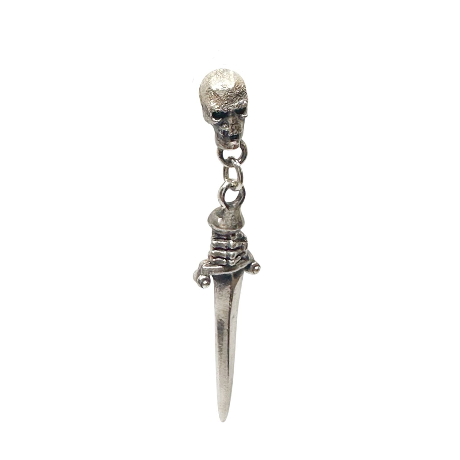 Close-up of skull stud detail on handcrafted skull dagger earrings, recycled sterling silver 925 – Tg-Jewellery by Tamara Gervasio