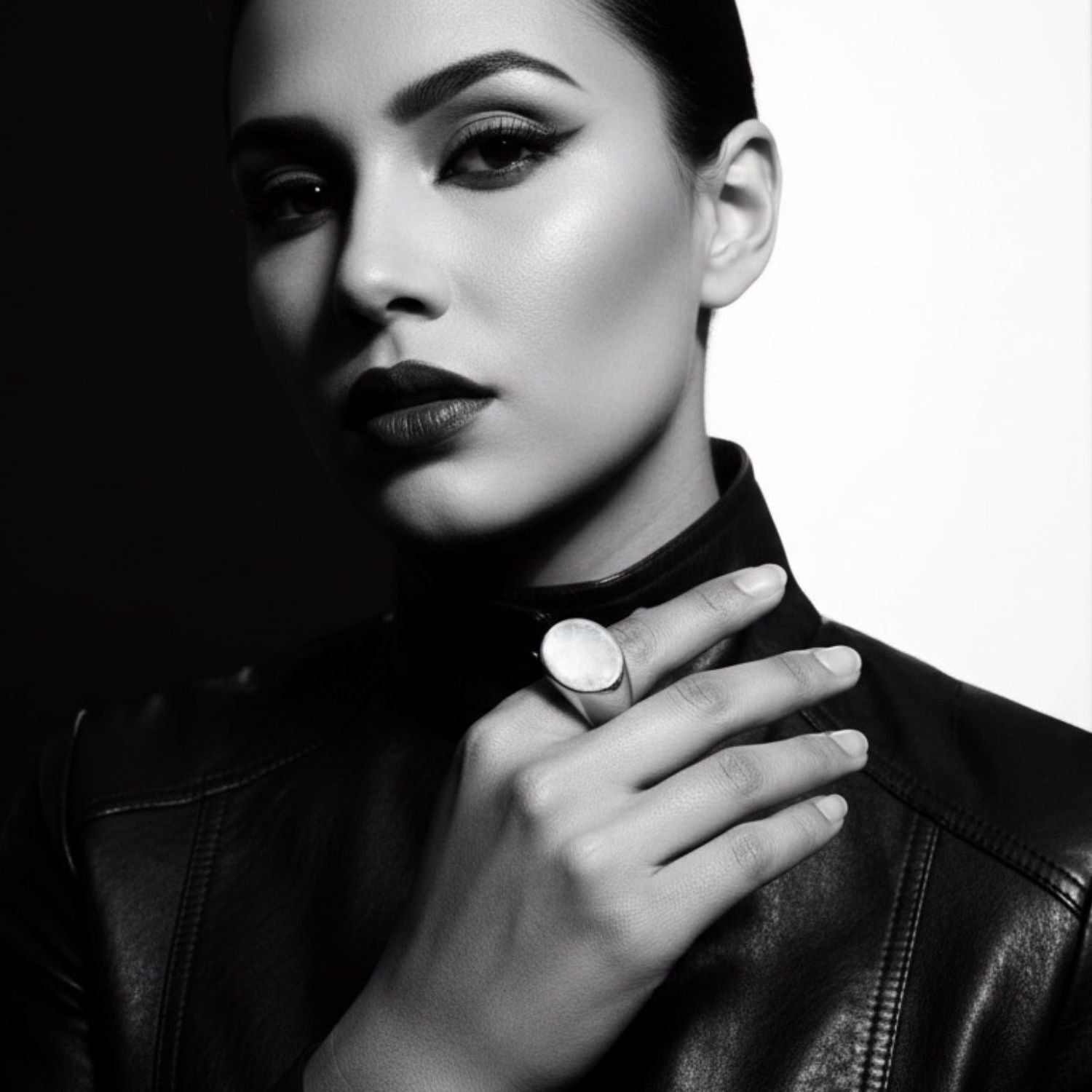 One of a Kind Cocktail Ring in Bronze with Mother of Pearl Ceramic Enamel — Worn on Hand — Handmade by Tamara Gervasio