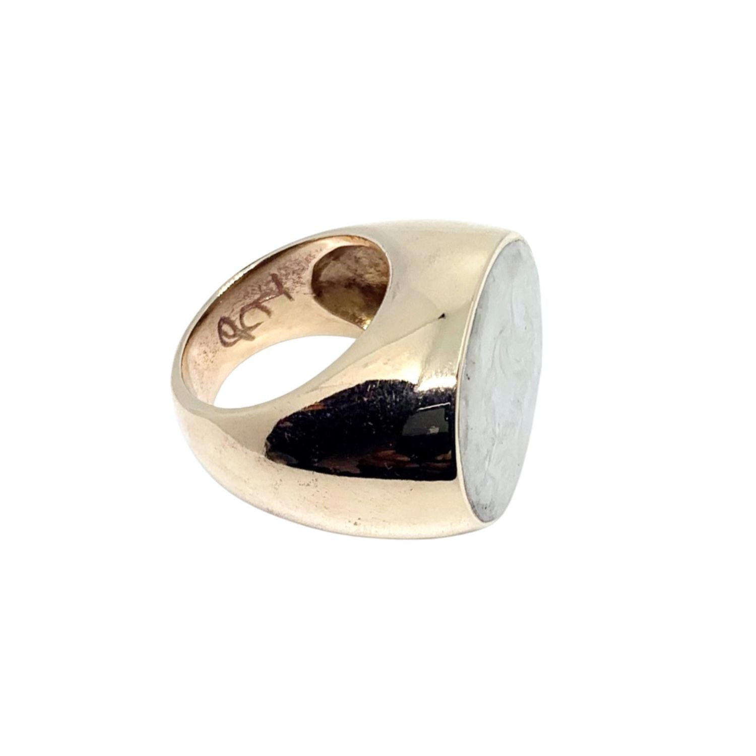 One of a Kind Cocktail Ring in Bronze with Mother of Pearl Ceramic Enamel — Pearl Enamel Detail — Handmade by Tamara Gervasio