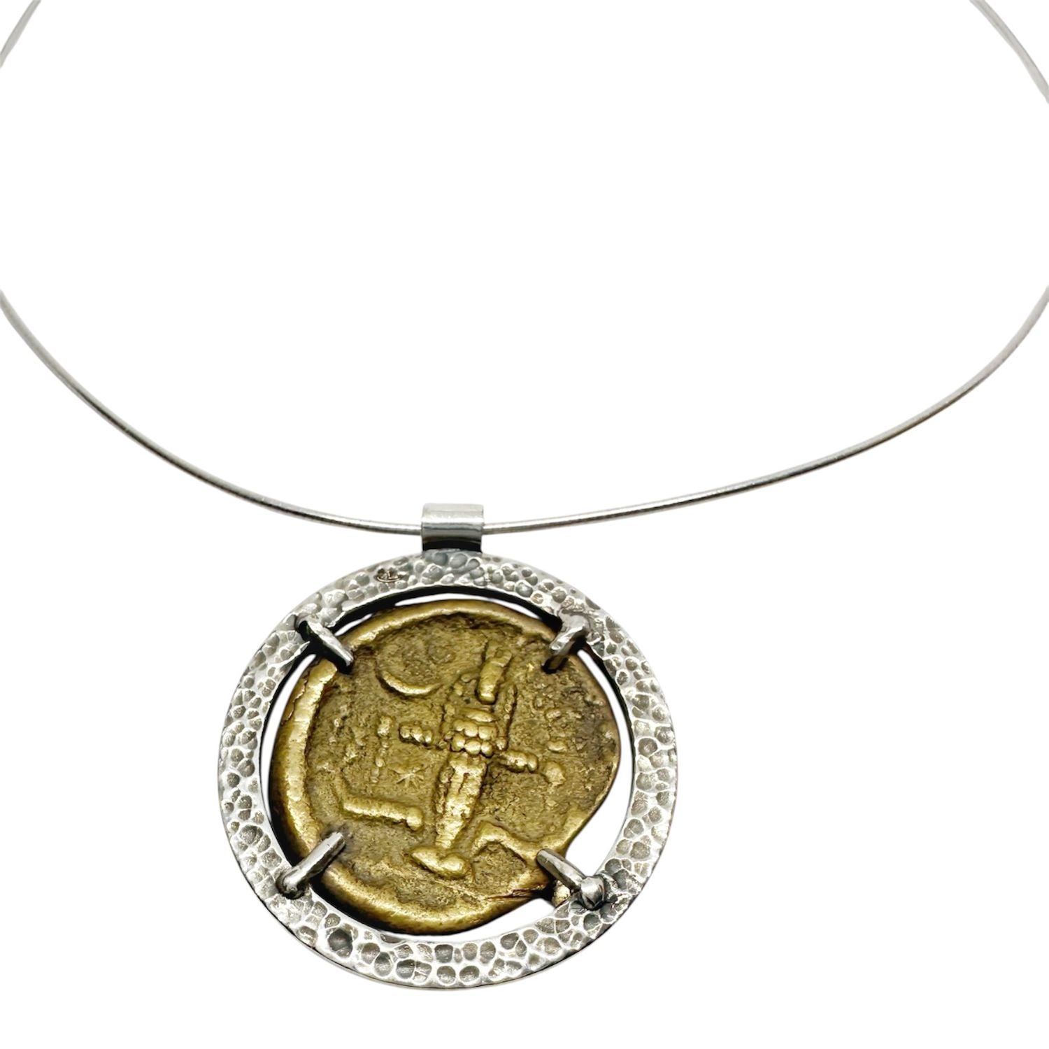 One of a Kind Ancient Coin Pendant in Sterling Silver 925 — Hammered Silver Frame Detail — Handmade by Tamara Gervasio