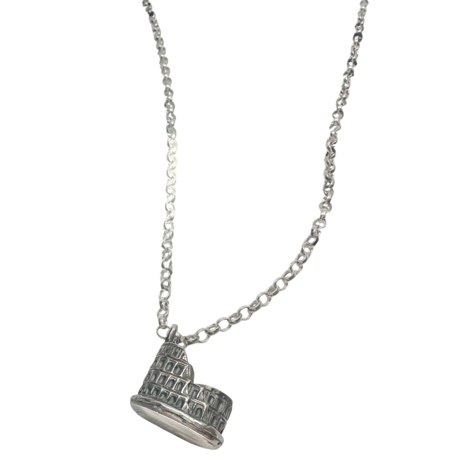 Colosseo Pendant Necklace in Sterling Silver 925 — Colosseum Architecture Close-Up — Handmade by Tamara Gervasio