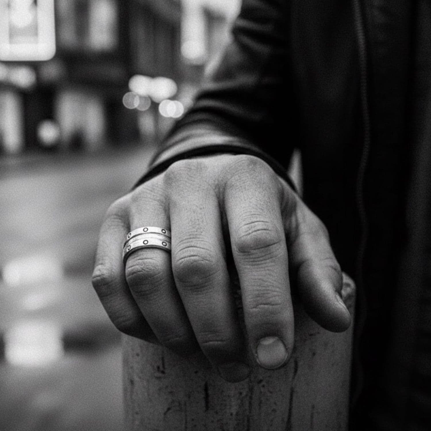 Dots Ring on Model | Handmade Chunky Sterling Silver 925 Band for Men - Tg-Jewellery By Tamara Gervasio