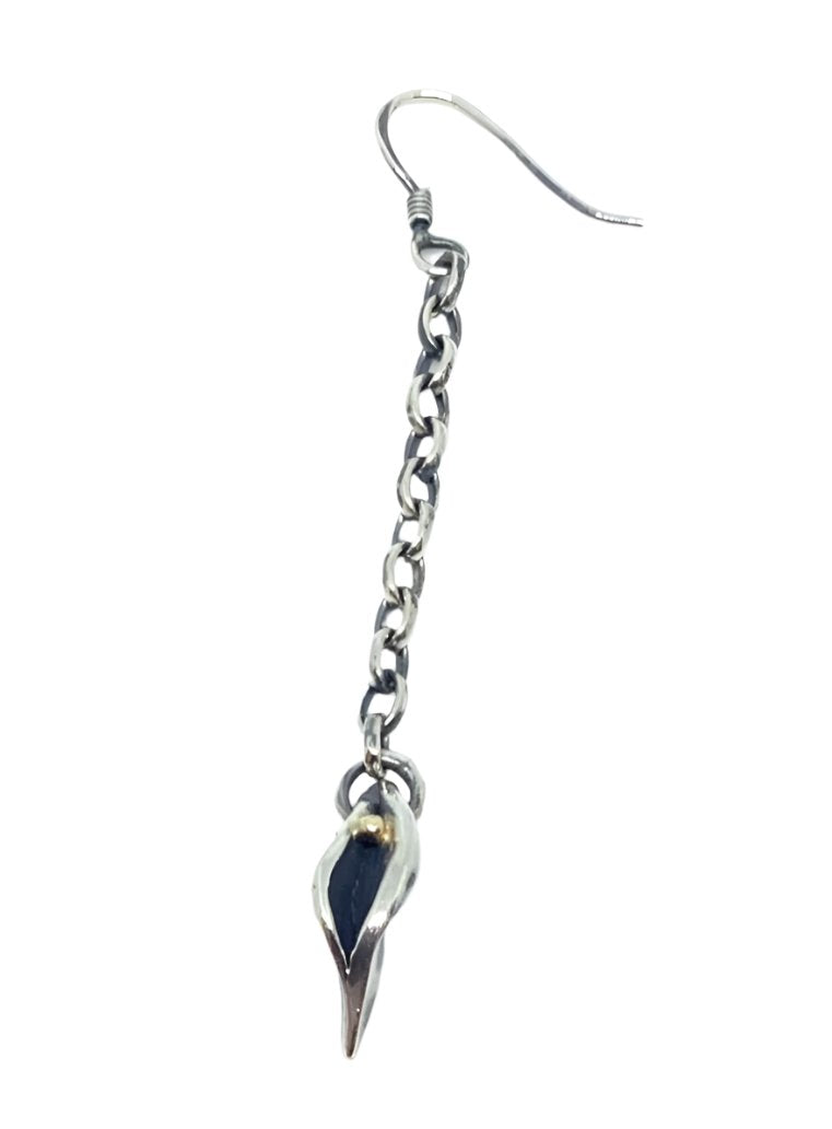 Erotika sculptural drop earring in sterling silver 925 — full view of female silhouette-inspired form, 7.1cm drop with 9ct gold accent ball- Tg-Jewellery By Tamara Gervasio