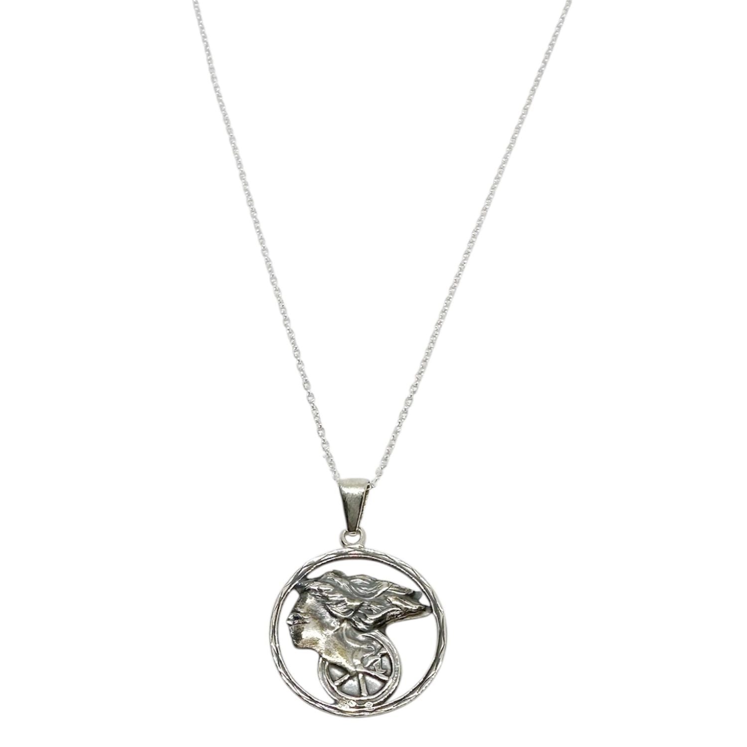 Goddess of Fortune Pendant Necklace in Recycled Sterling Silver 925 — Goddess Profile Detail — Handmade by Tamara Gervasio