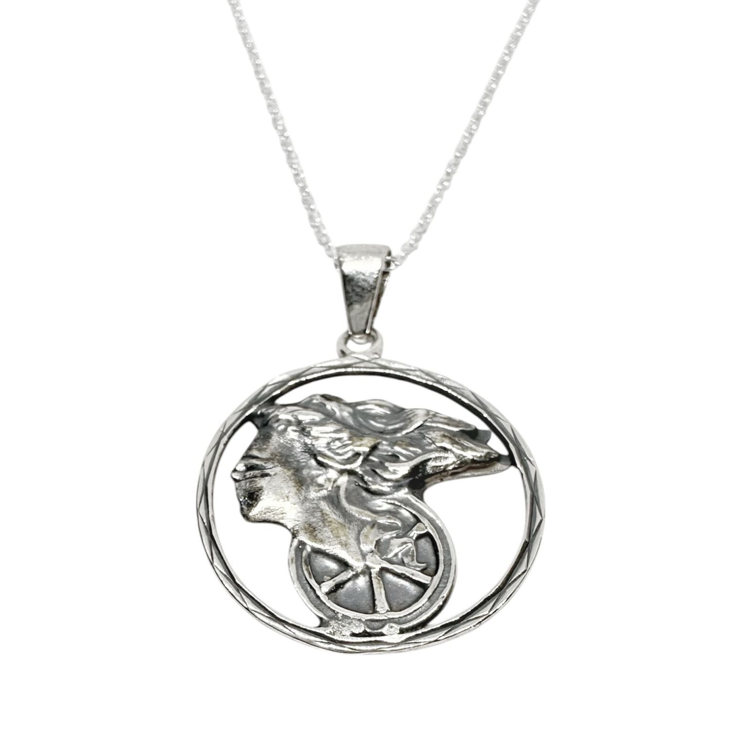 Goddess of Fortune Pendant Necklace in Recycled Sterling Silver 925 — Fortuna Pendant Close-Up — Handmade by Tamara Gervasio"