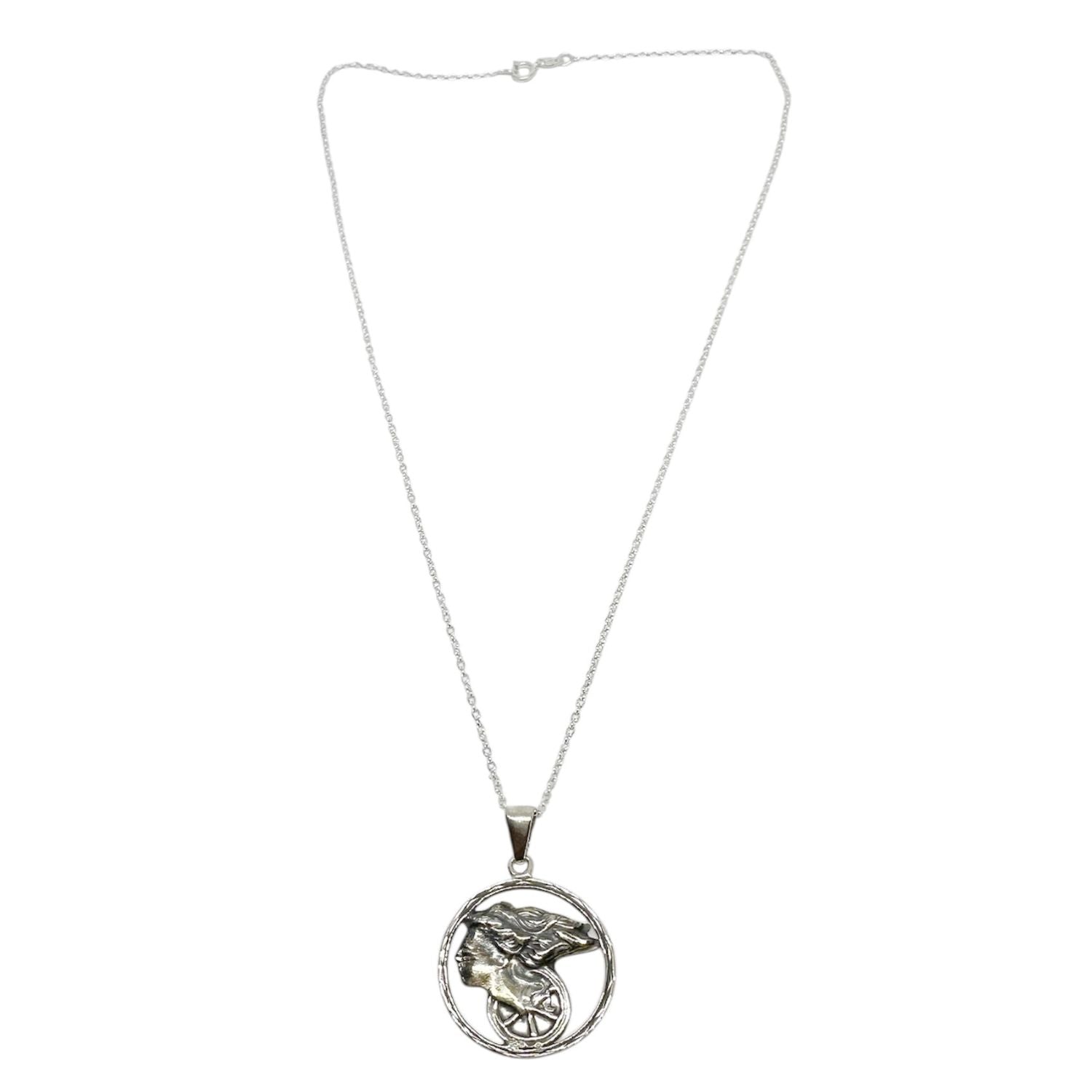Goddess of Fortune Pendant Necklace in Recycled Sterling Silver 925 — Front View — Handmade by Tamara Gervasio