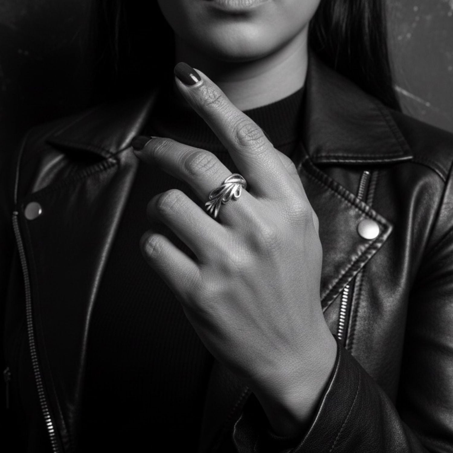 Le Foglie leaf ring worn on hand — sterling silver 925, showing sculptural width and organic texture in polished finish