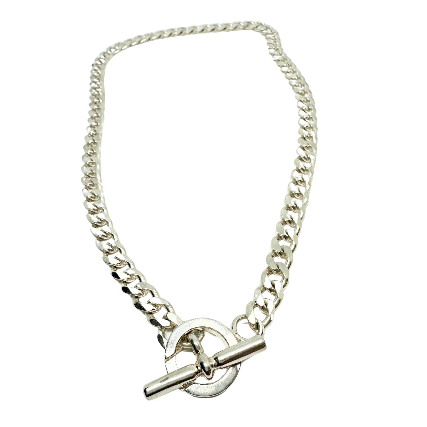 Men's sterling silver 925 curb chain necklace with handmade T-bar clasp — 48.5cm, polished finish, UK hallmarked by TG Jewellery- Tg-Jewellery By Tamara Gervasio