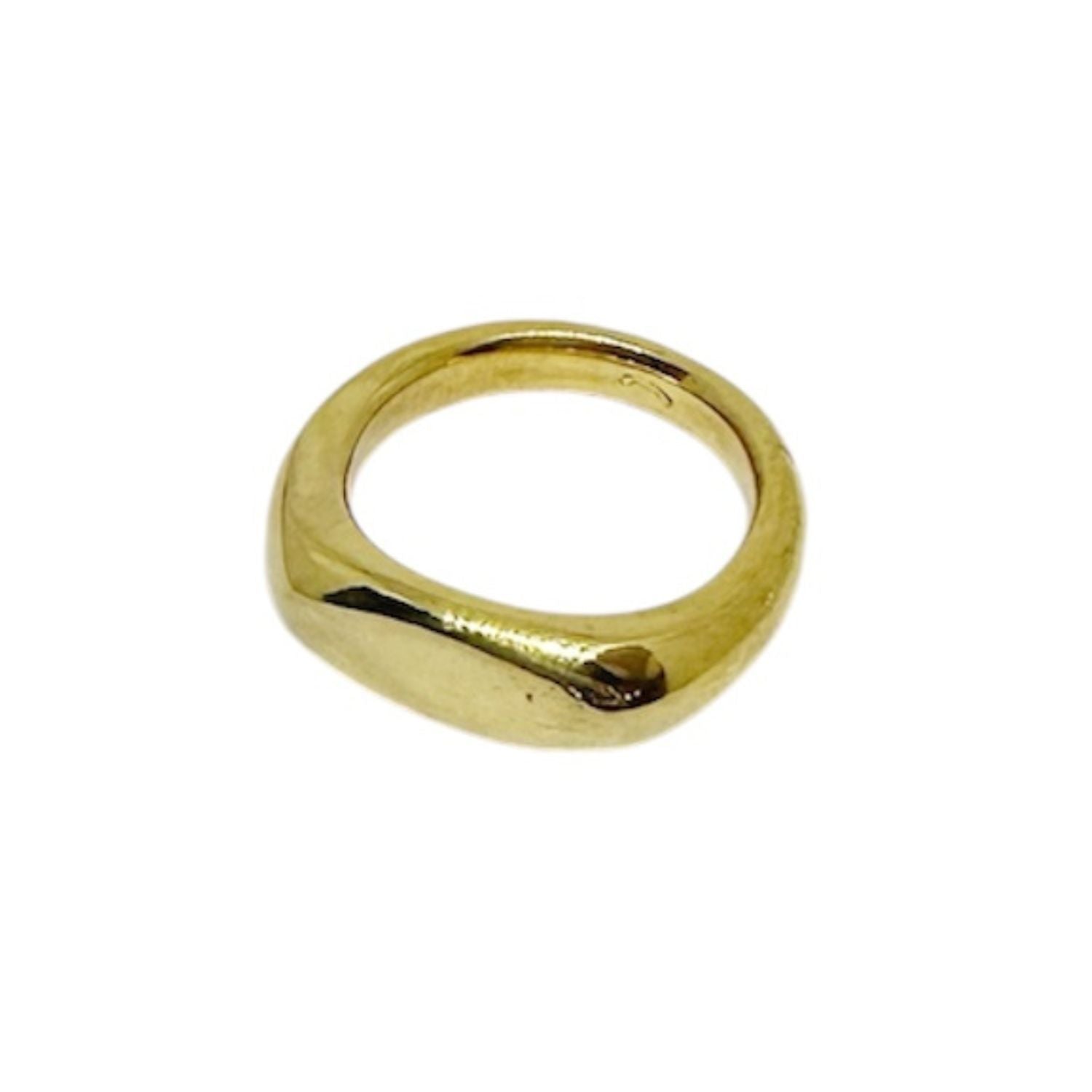Molten Flow ring in recycled sterling silver with 18ct gold flash plating, front view, polished organic fluid form