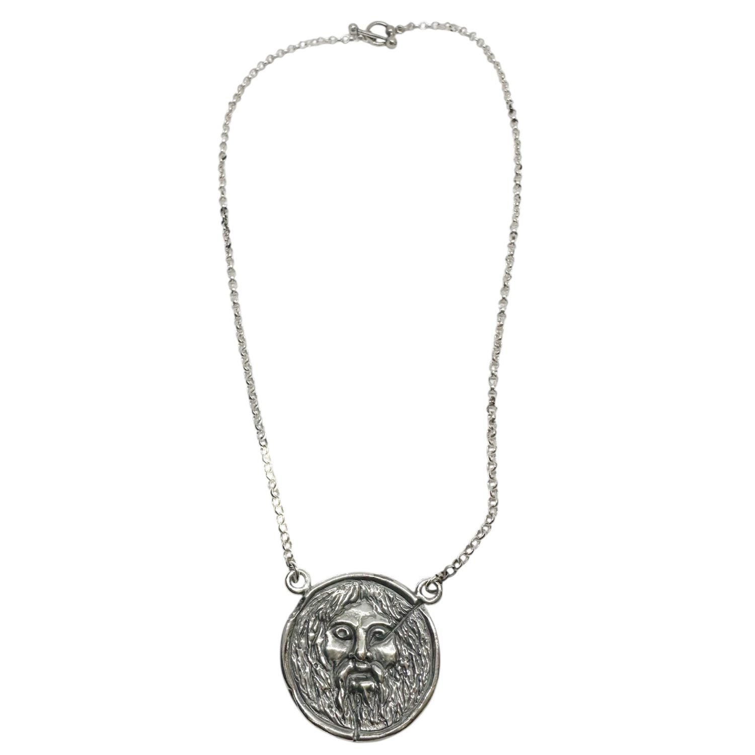 La Bocca della Verità Pendant Necklace in Sterling Silver 925 — Front View — Handmade by Tamara Gervasio"