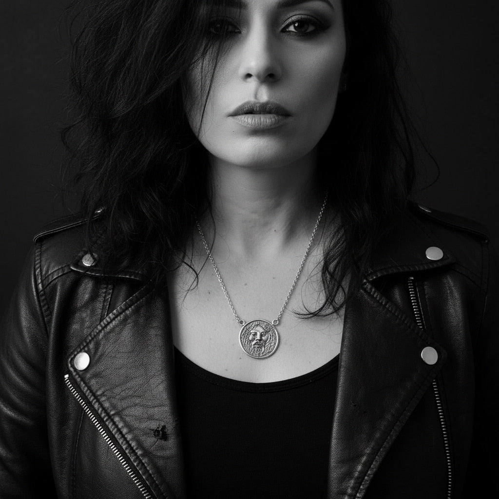 La Bocca della Verità Pendant Necklace in Sterling Silver 925 — Worn on Neck — Handmade by Tamara Gervasio