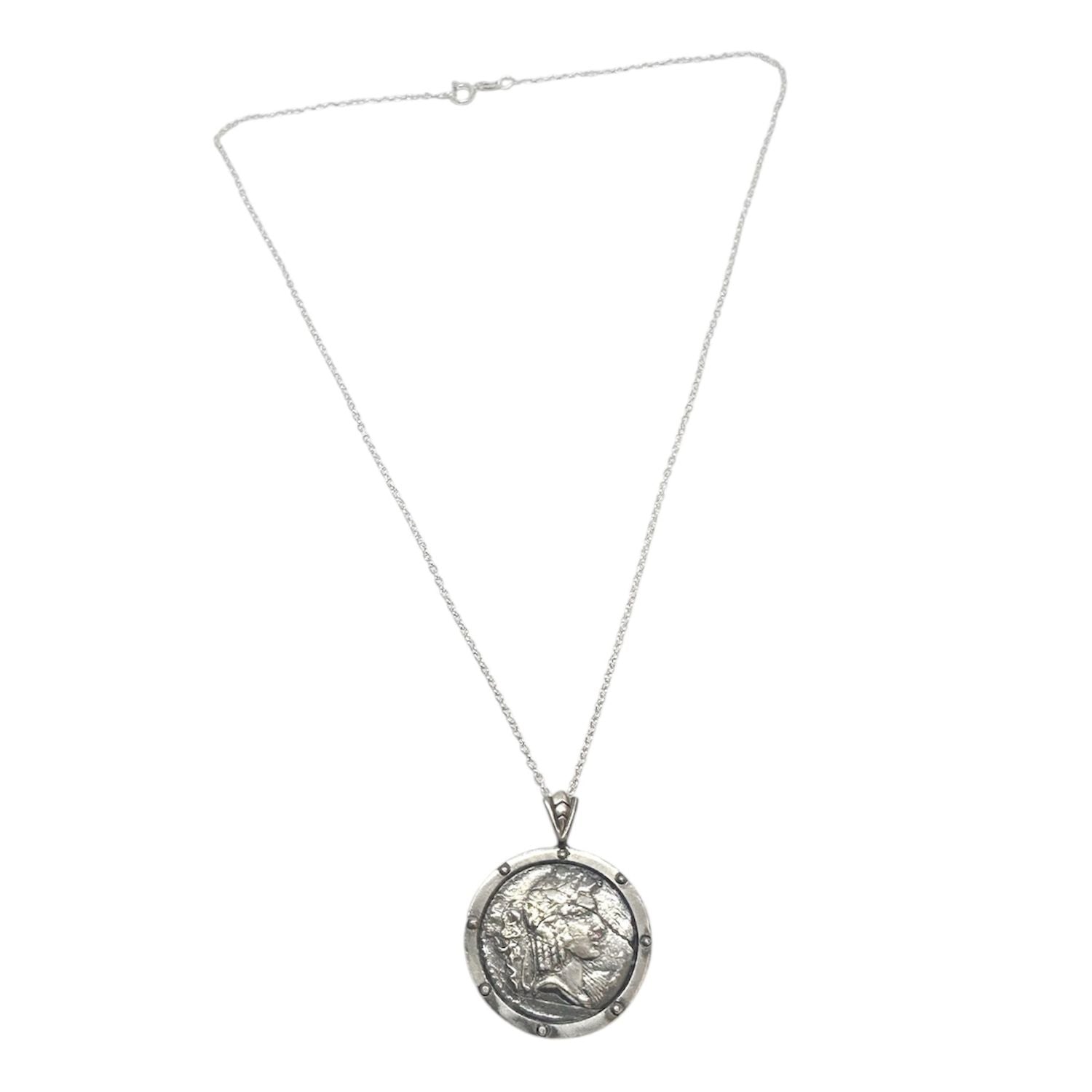 One of a Kind Ancient Coin Pendant Necklace in Sterling Silver 925 — Hand-Carved Coin Replica Detail — Handmade by Tamara Gervasio