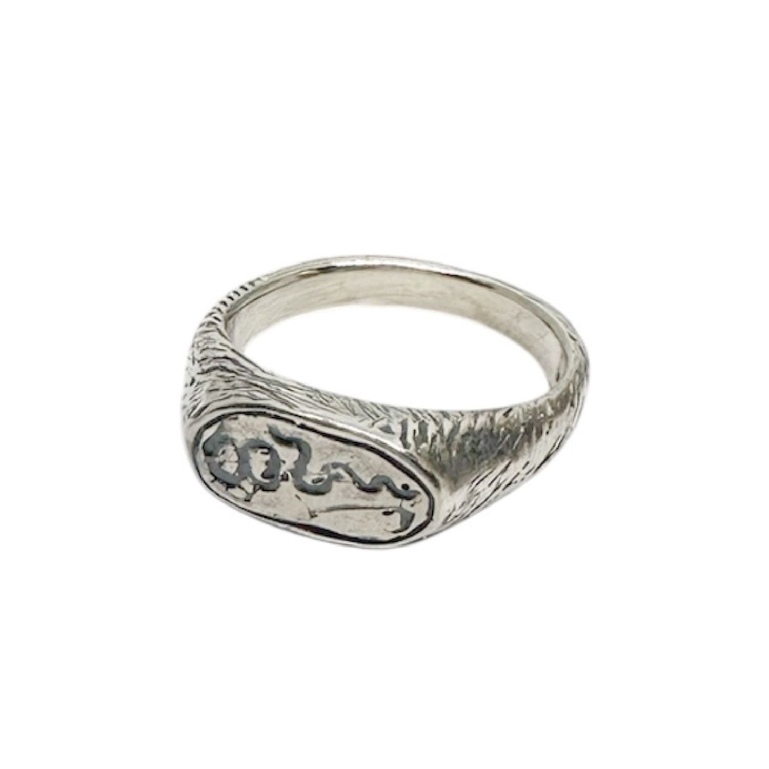 One of a Kind Rod of Asclepius Ring in Sterling Silver 925 — Front View — Handmade by Tamara Gervasio