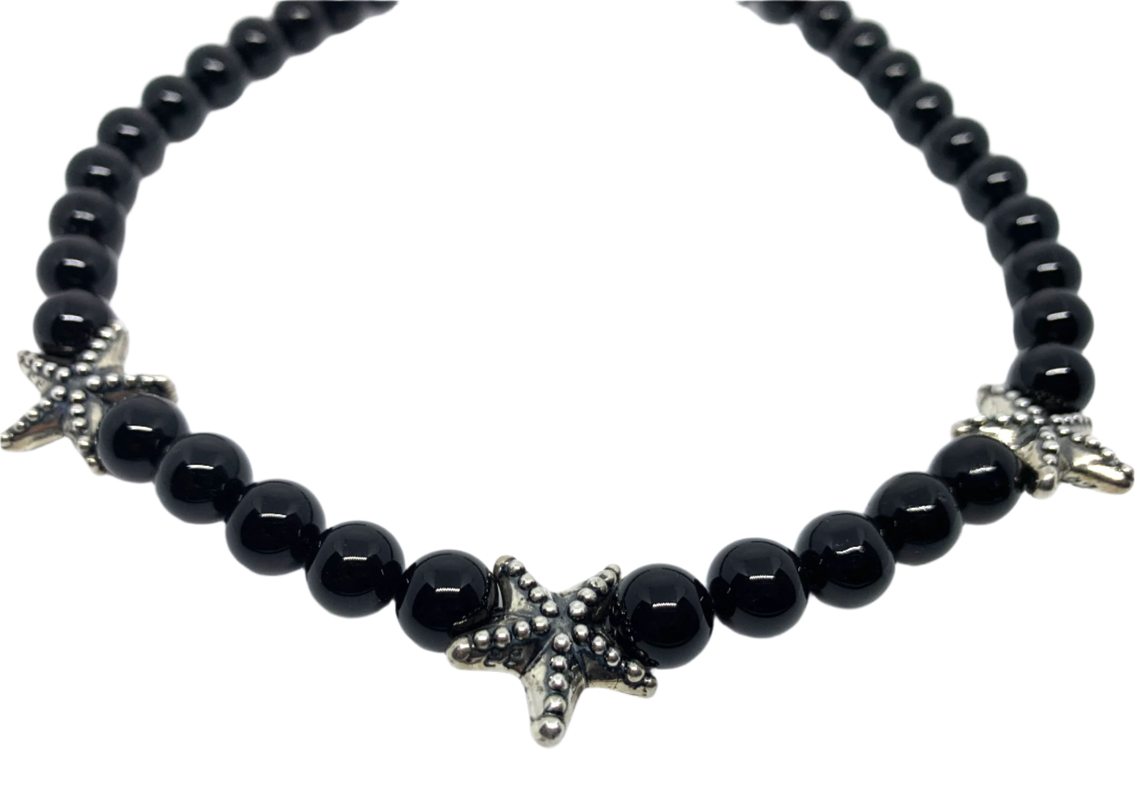 Handmade Starfish In Sterling Silver Necklace With Onyx Beads - Tg-Jewellery By Tamara Gervasio