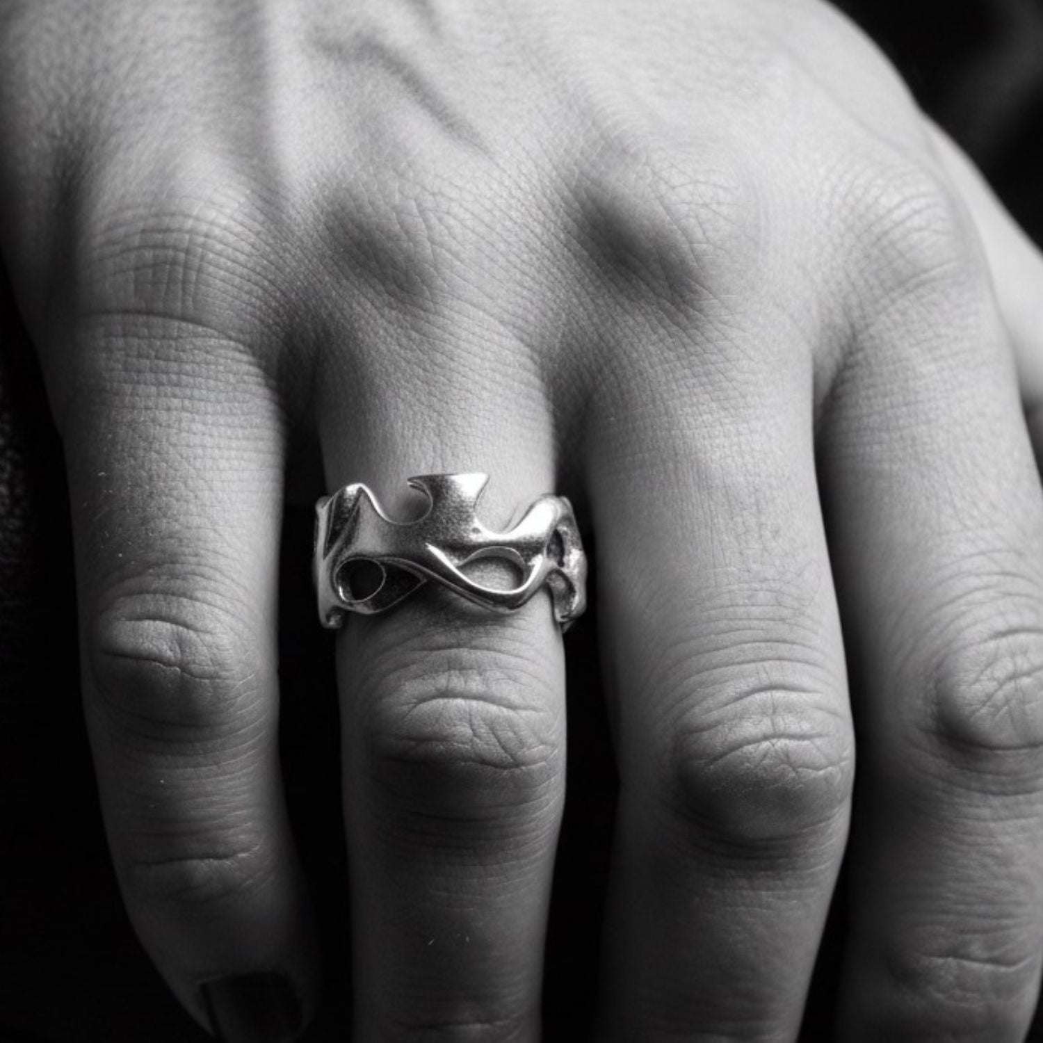 Organic Ring for Men on Model | Sterling Silver 925 Satin Finish - Tg-Jewellery By Tamara Gervasio 