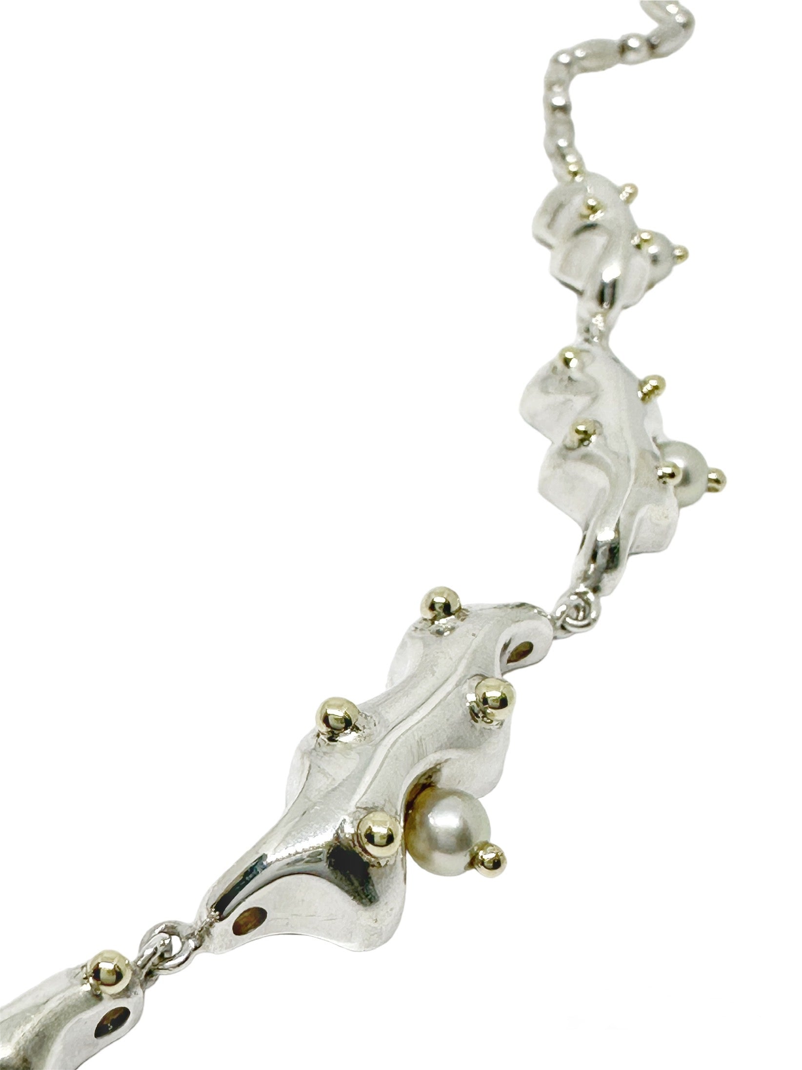 Sea Slug Necklace with 18ct yellow Gold, Silver & Pearls