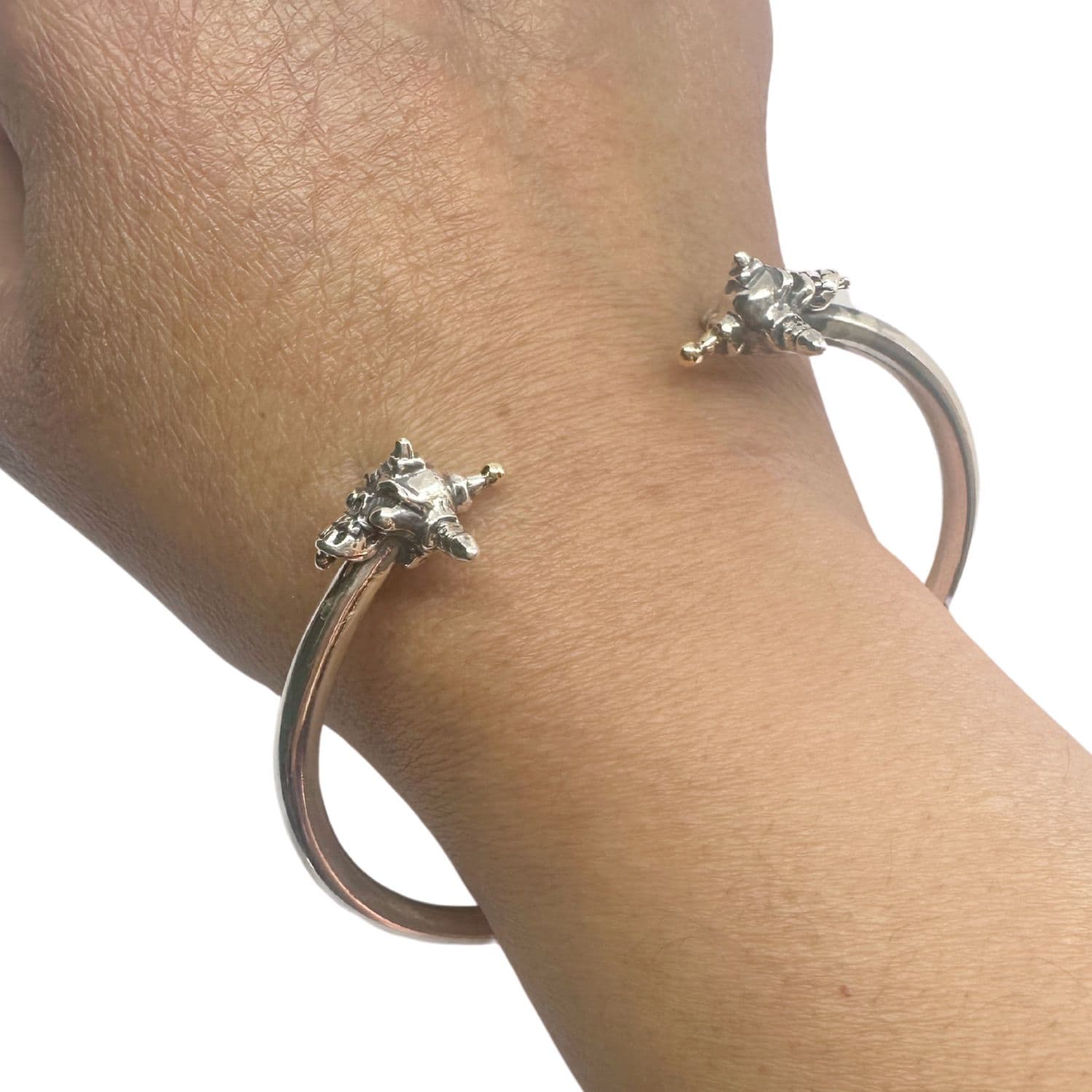Punk Skull Rigid Bangle in Recycled Sterling Silver 925 — Worn on Wrist — 76.7mm Inner Diameter — One of a Kind — Handmade by Tamara Gervasio