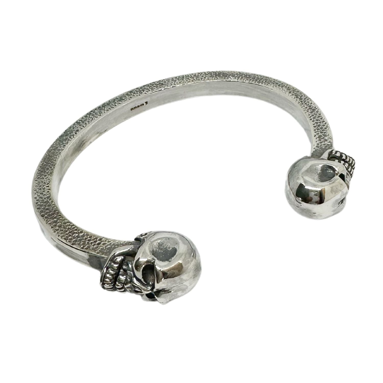 Men's Solid Rigid Skull Bangle in Sterling Silver 925 — UK Hallmark and TG Maker's Mark — One of a Kind — Handcrafted in Cornwall by Tamara Gervasio