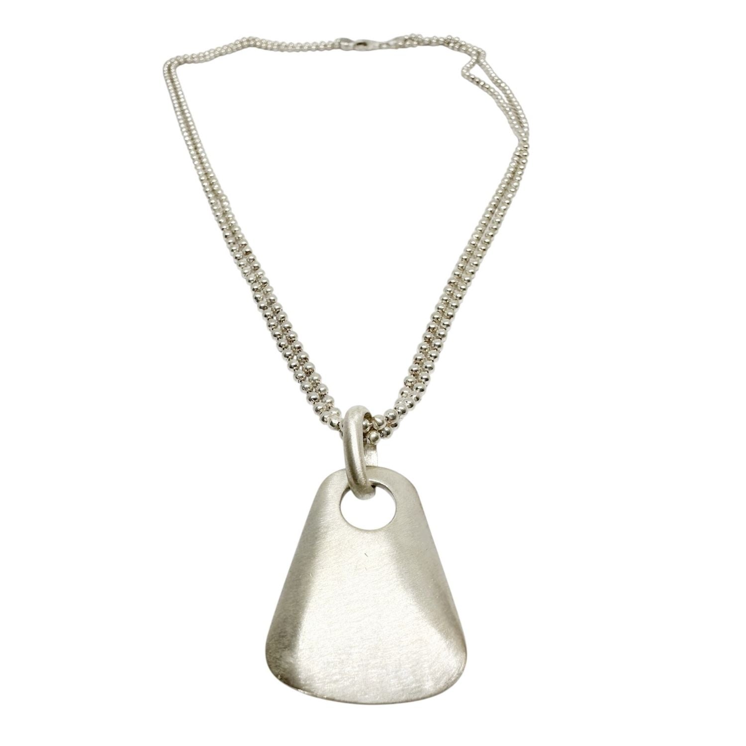 One of a kind sculptural pendant necklace in sterling silver 925 on double ball chain, front view – handmade by Tg-Jewellery by Tamara Gervasio