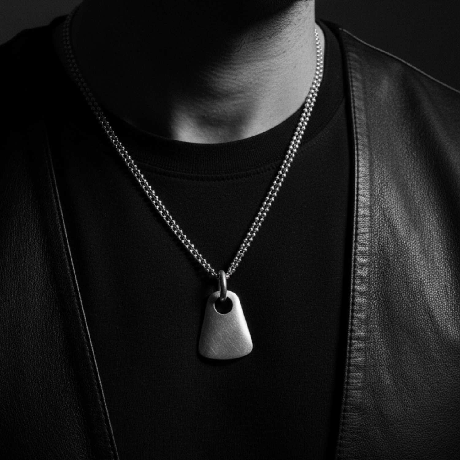 Male model wearing one of a kind sculptural sterling silver 925 pendant on double ball chain – Tg-Jewellery by Tamara Gervasio, Cornwall
