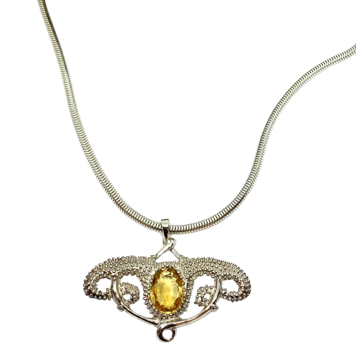 Sea Urchin Pendant Necklace in sterling silver 925 with oval citrine – handmade by Tamara Gervasio, Cornwall