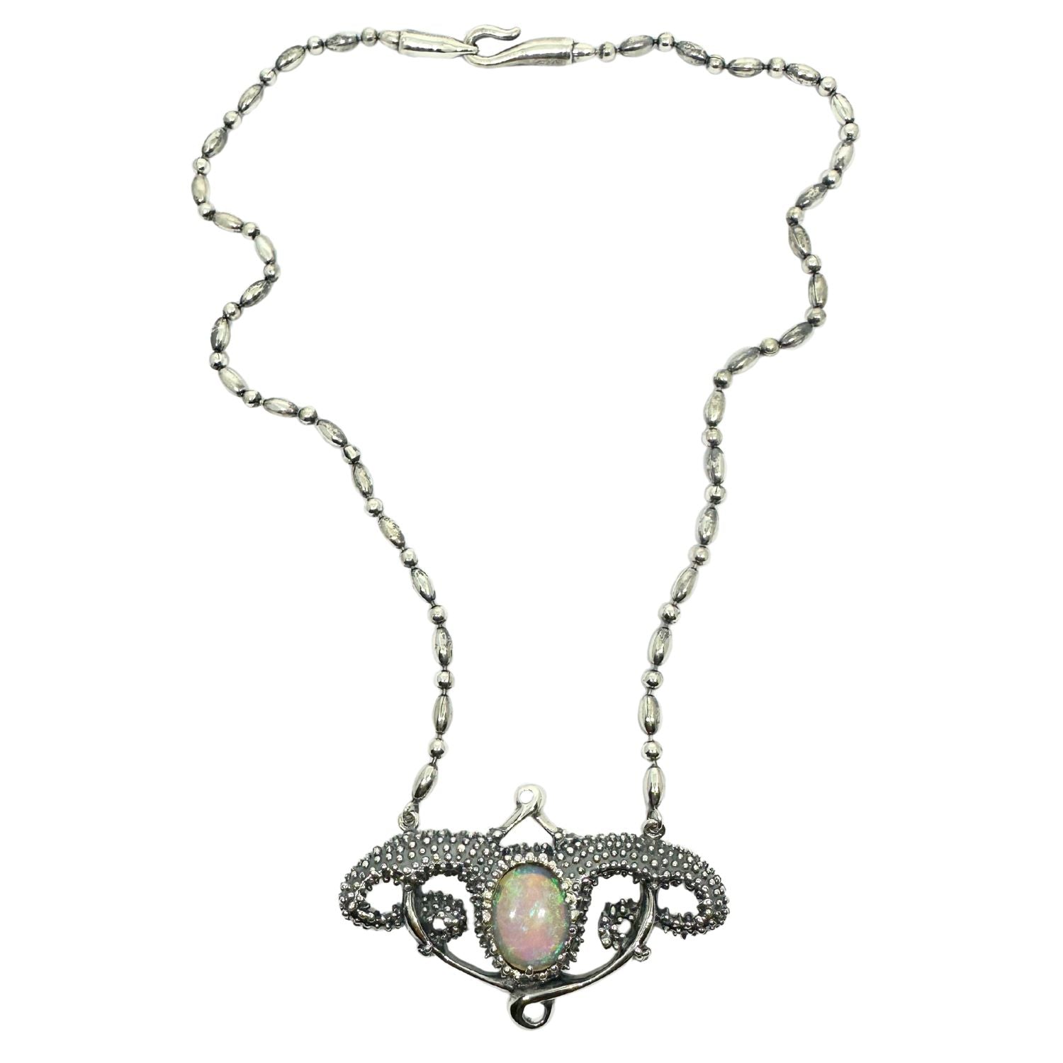 Sea Urchin Pendant Necklace showing ball and oval bead chain – sterling silver 925, 46.5cm length, handmade by Tg-Jewellery