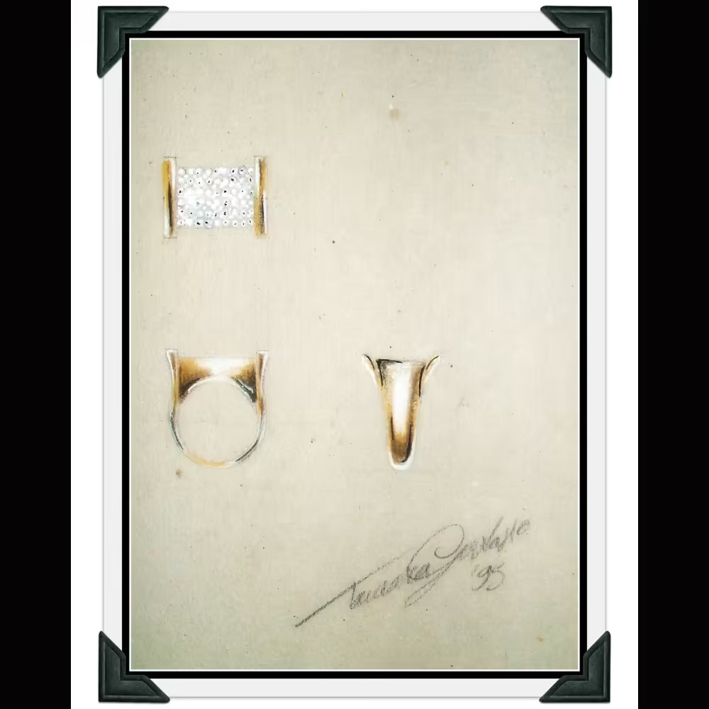 This sketch was created during my jewellery design course and later evolved into my sculptural "Castle Ring", now part of the Tg-Jewellery collection.