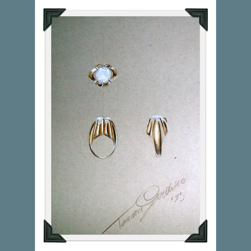 A vintage ring sketch in gold and diamond Tg-jewellery