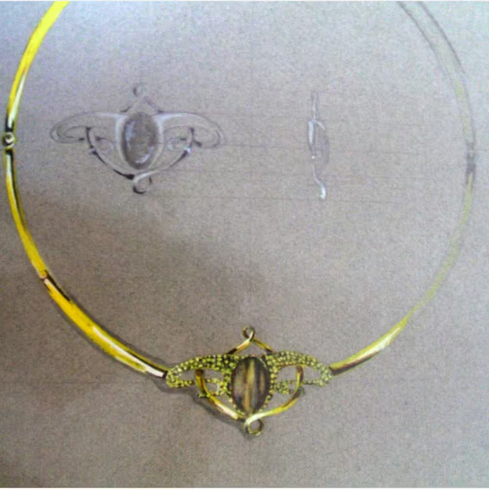 Sketch Sea urchin gold-toned collar necklace with eyes tiger cabochon gemstone from Tg-jewellery collection