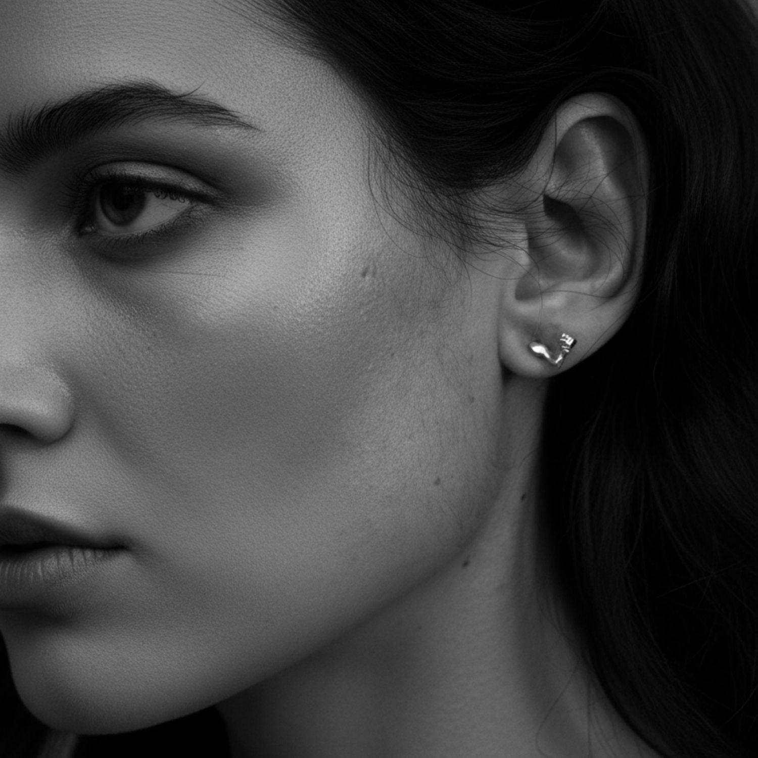 Skull Arm Solo Stud Earring in Sterling Silver 925 — Worn — Oxidised Finish — Sold Individually — Handmade by Tamara Gervasio