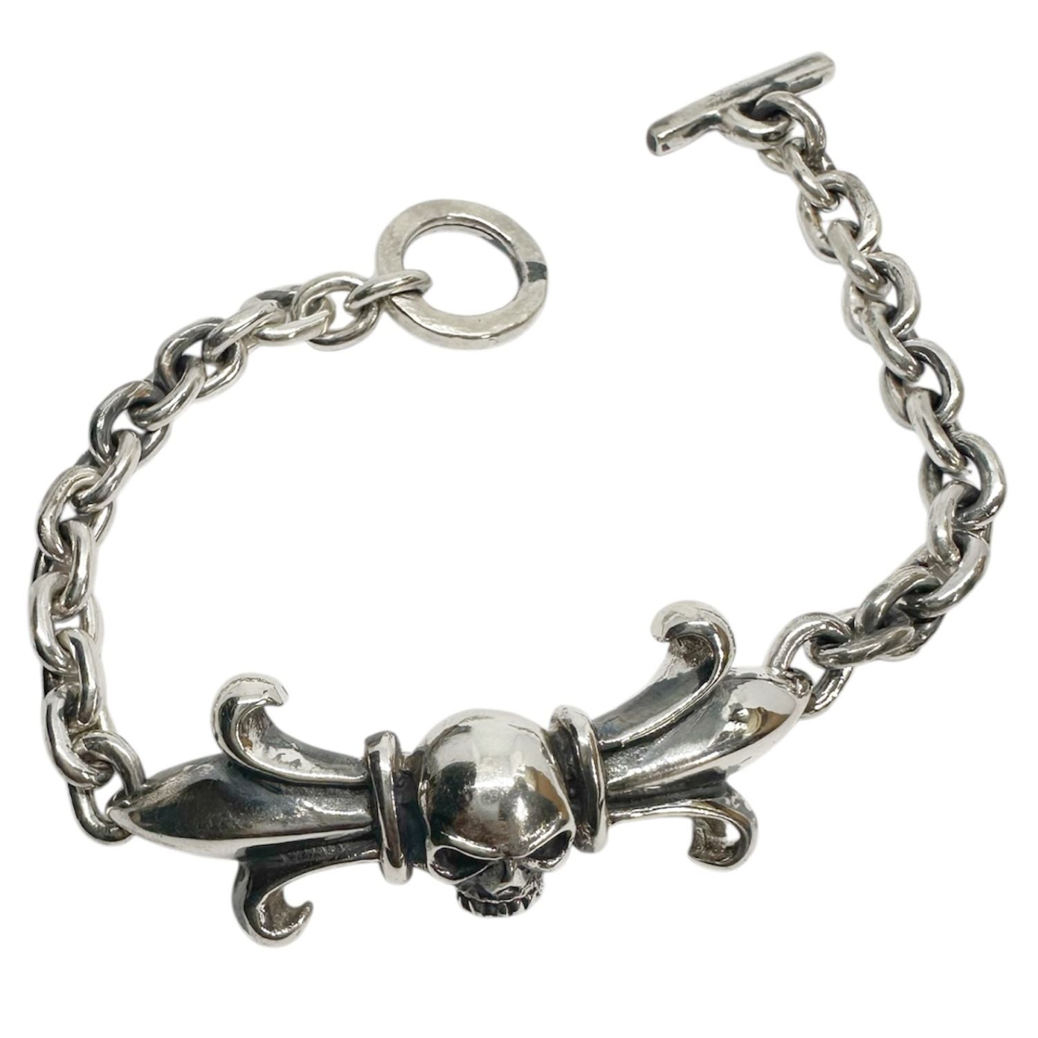 Reign and Ruin Skull Crest Bracelet in Sterling Silver 925 — 7.3mm Solid Trace Chain Detail — Toggle Clasp — Handmade by Tamara Gervasio