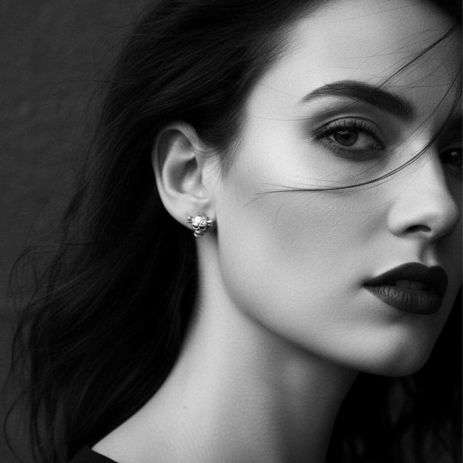 Skull Face Stud Earrings in Sterling Silver 925 — Worn — Bones Piercing Through Skull — Handmade by Tamara Gervasio