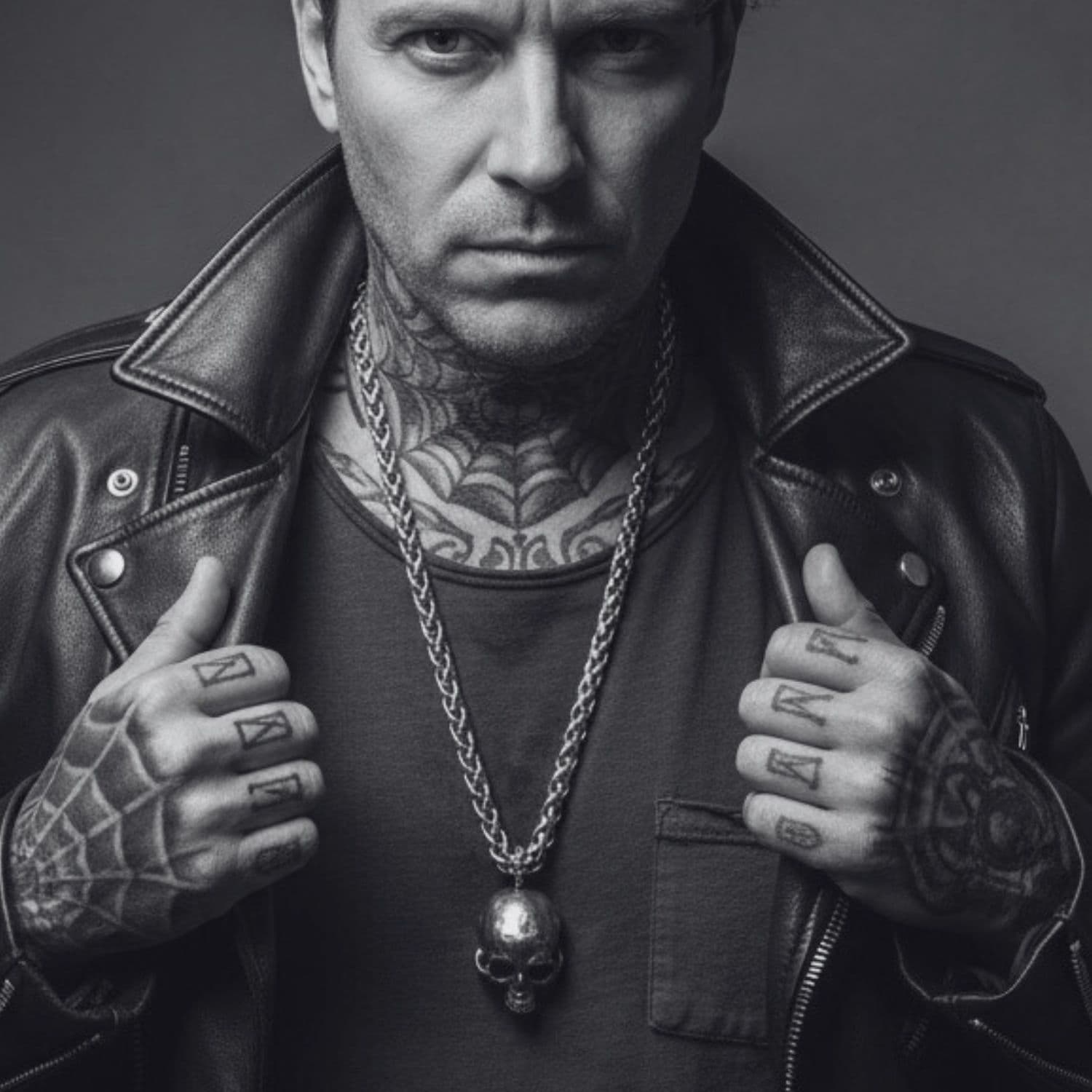 Bold Skull Necklace in Sterling Silver 925 — Worn — 201.4g Skull Pendant on 8.20mm Heavyweight Spiga Chain 70cm — Archive Piece — Now in Billy Idol's Collection — Handmade by Tamara Gervasio