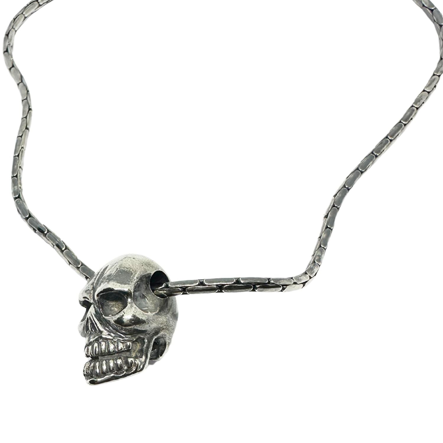 Skull Sliding Pendant Necklace in Sterling Silver 925 — Skull Pendant Side Profile — 14.2mm x 22.25mm — Hand Carved from Solid Wax Block — Lost Wax Technique — Handmade by Tamara Gervasio