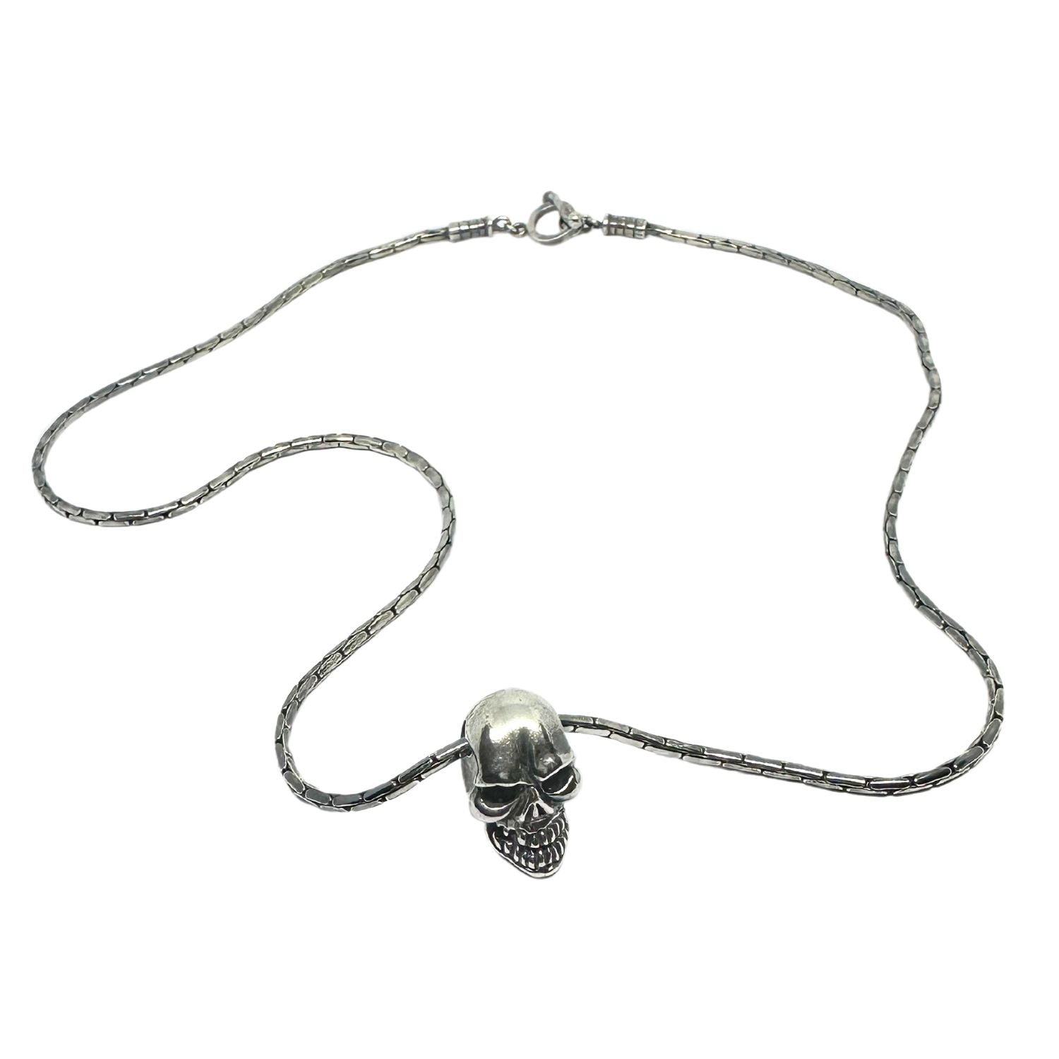 Skull Sliding Pendant Necklace in Sterling Silver 925 — Full Length — 56cm Paloma Chain — Sliding Skull Pendant — UK Hallmark and TG Maker's Mark — Handmade in Cornwall by Tamara Gervasio