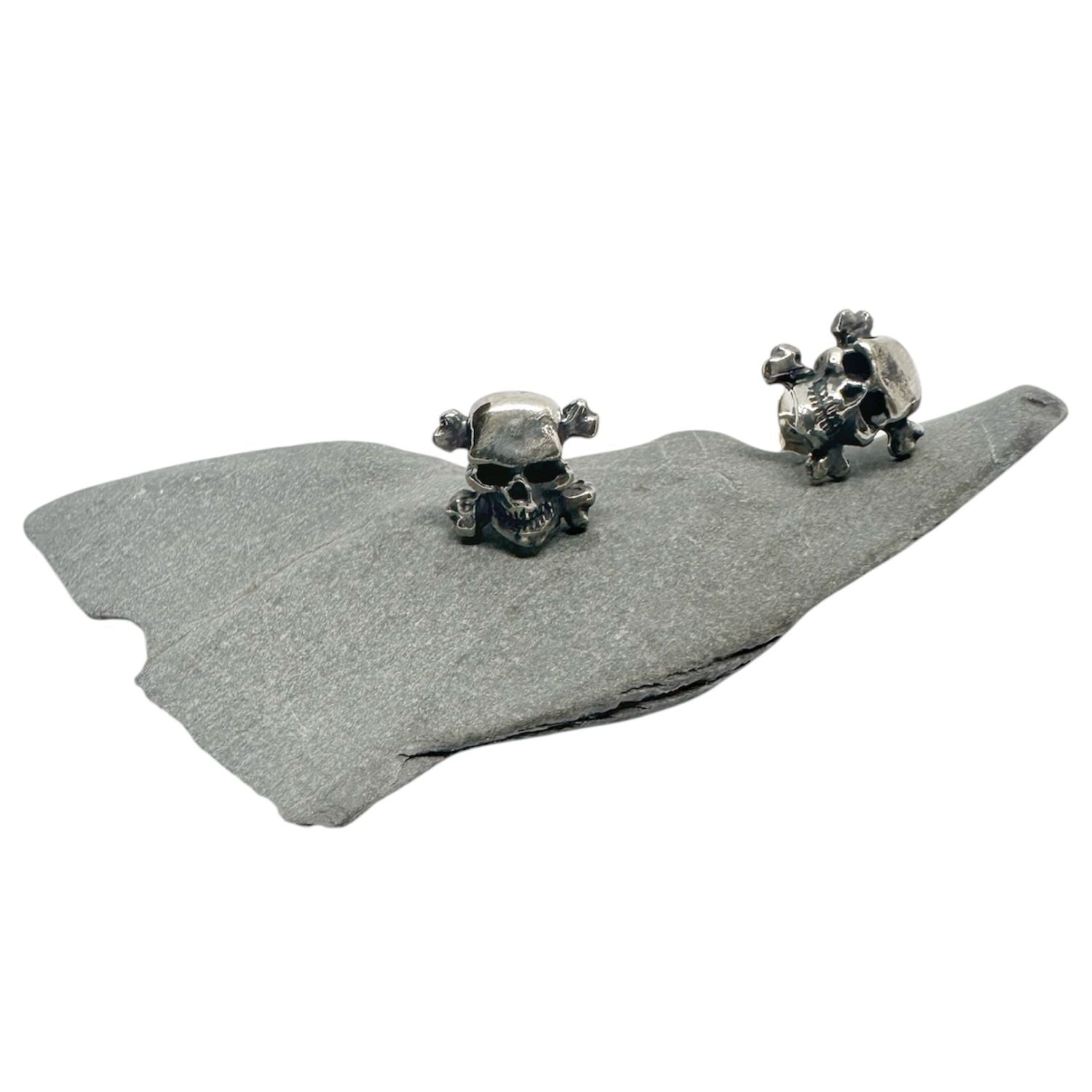 Skull Stud Earrings in Sterling Silver 925 — Side Profile — 11.74 x 10.61mm — Handmade by Tamara Gervasio