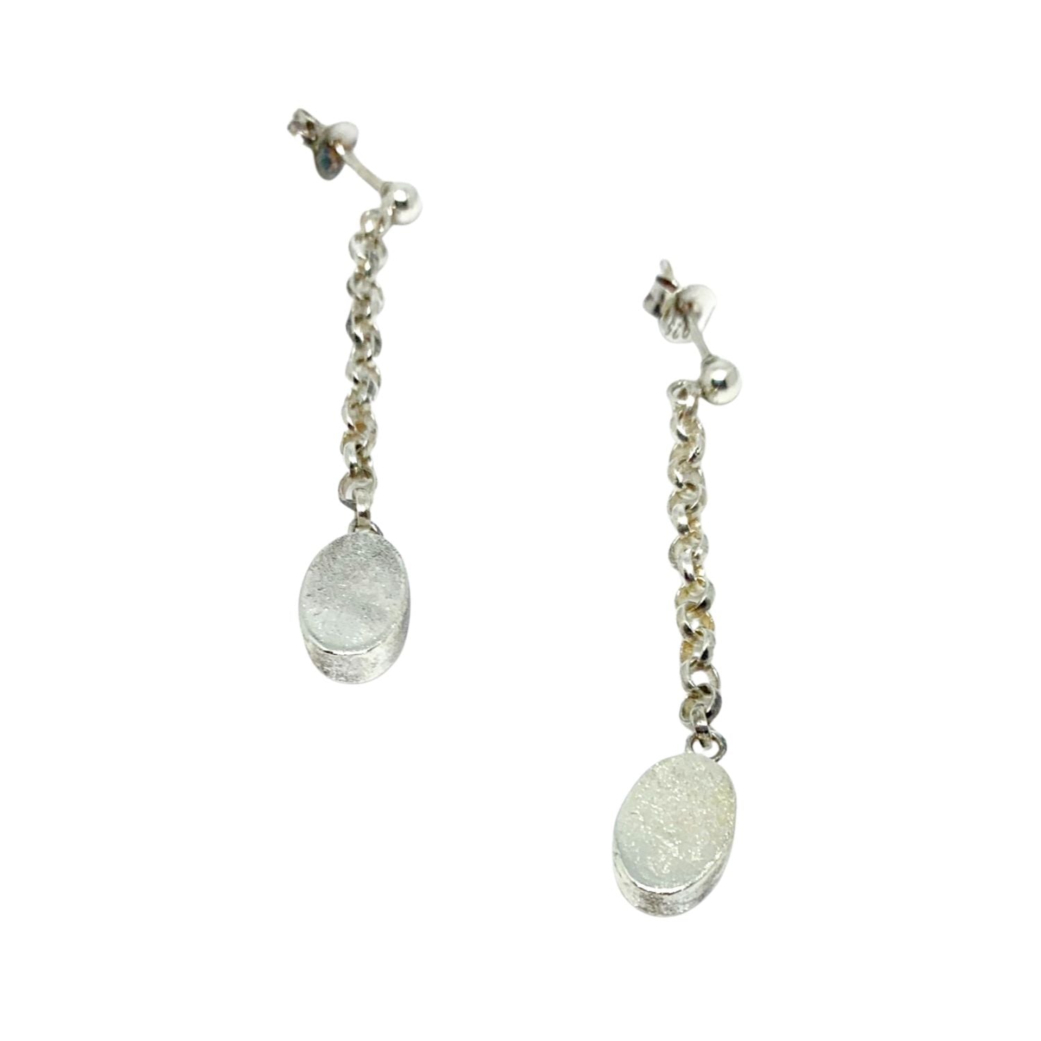 Sterling silver 925 oval drop earrings with satin and polished finish, handmade in Cornwall – Tg-Jewellery by Tamara Gervasio