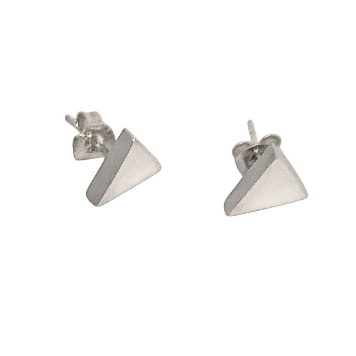 Sterling silver 925 triangle stud earrings with satin finish, handmade in Cornwall