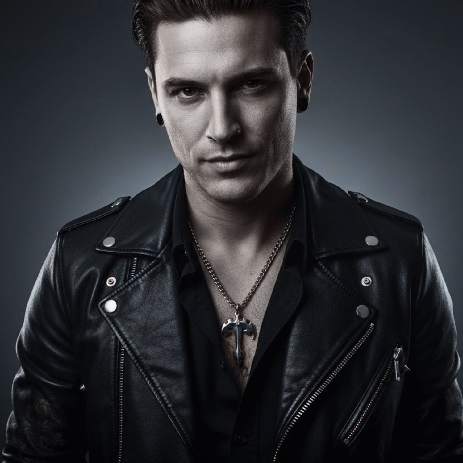 Tribal Cross Necklace in Sterling Silver 925 with Blue Topaz — Worn — 5mm Curb Chain 57cm — Archive Piece — Now in Billy Idol's Collection — Handmade by Tamara Gervasio