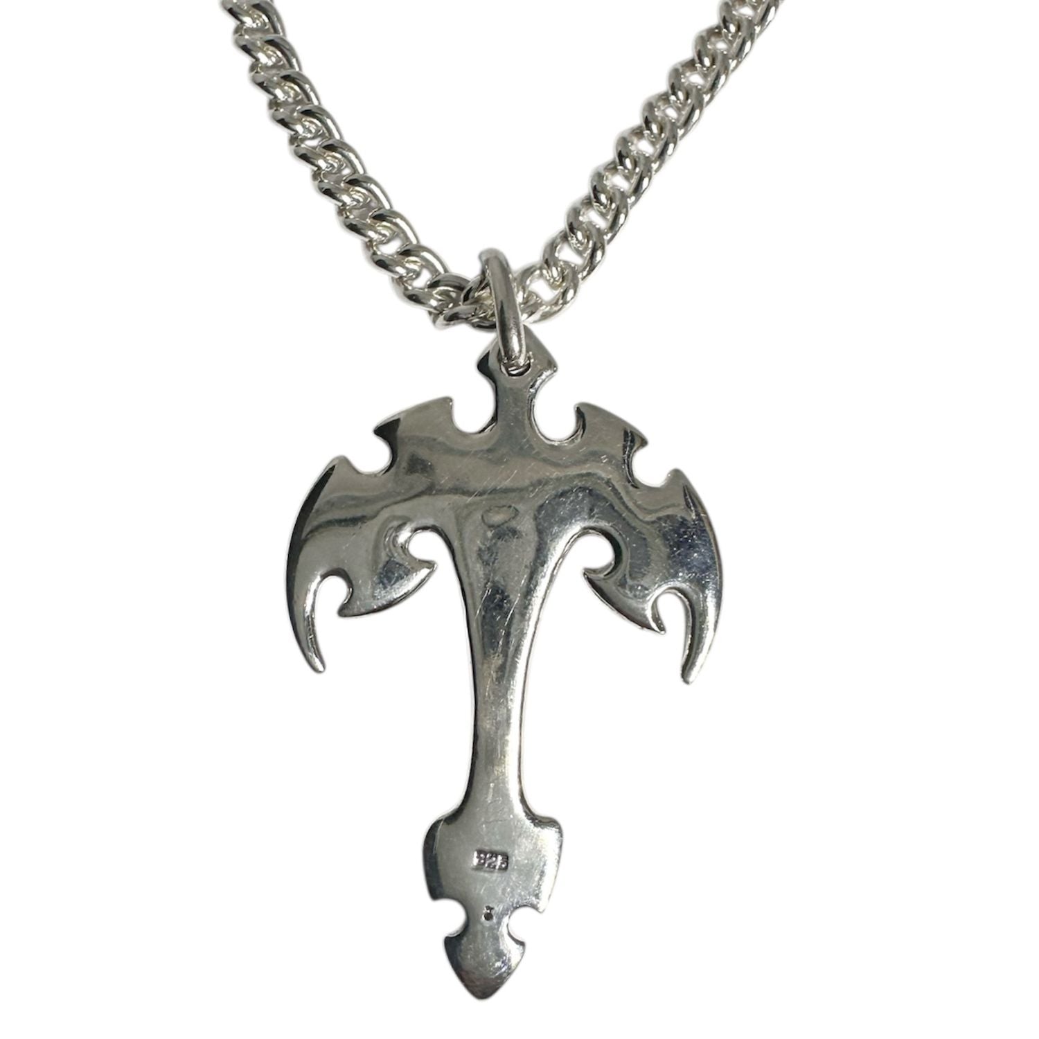 Tribal Cross Necklace in Sterling Silver 925 — Reverse View — 925 Stamp and TG Maker's Mark — Archive Piece — Handmade in Cornwall by Tamara Gervasio