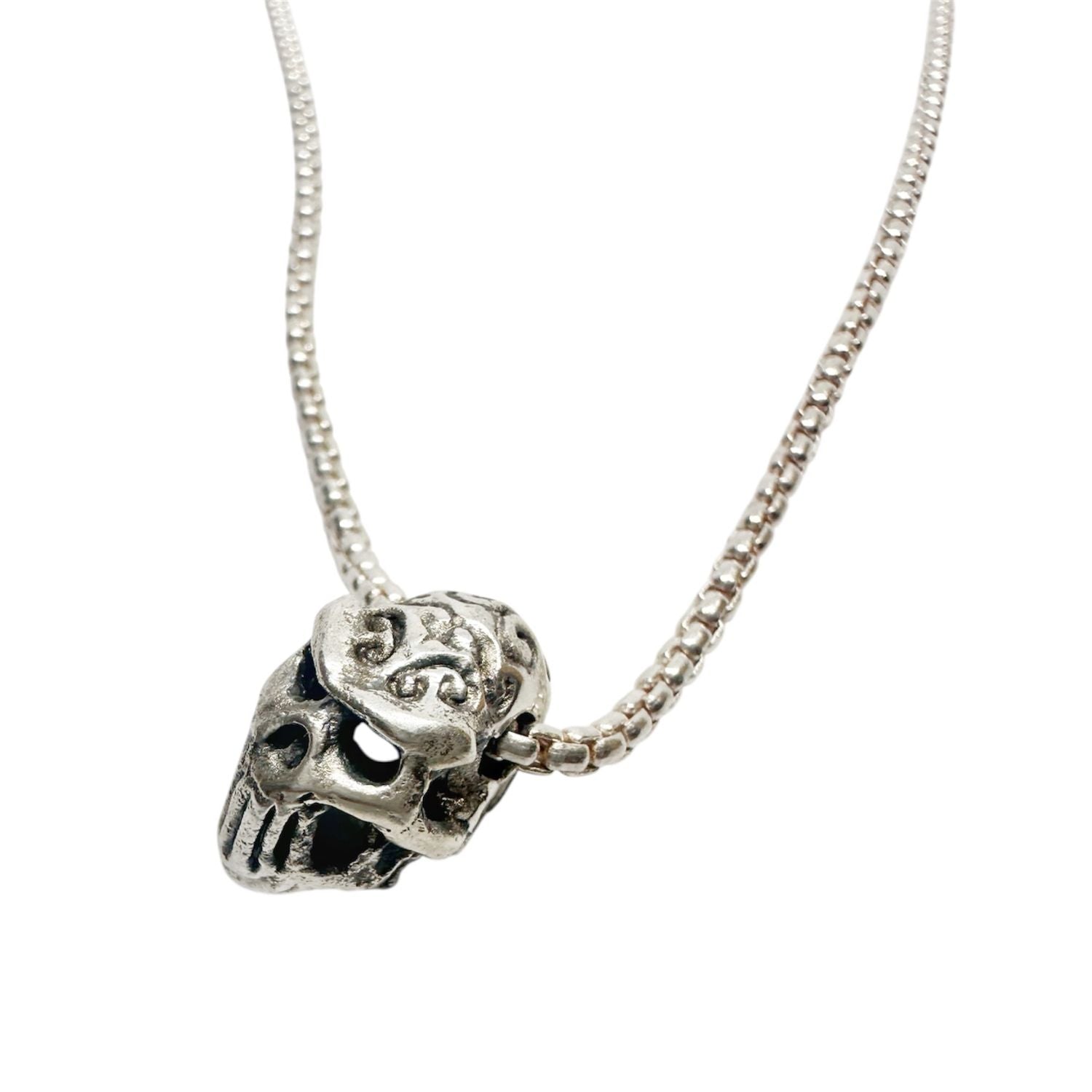 Tribal Skull Pendant Necklace in Sterling Silver 925 — Side Profile — Skull Pendant Depth and Relief Detail — Lost Wax Carved — Handmade by Tamara Gervasio