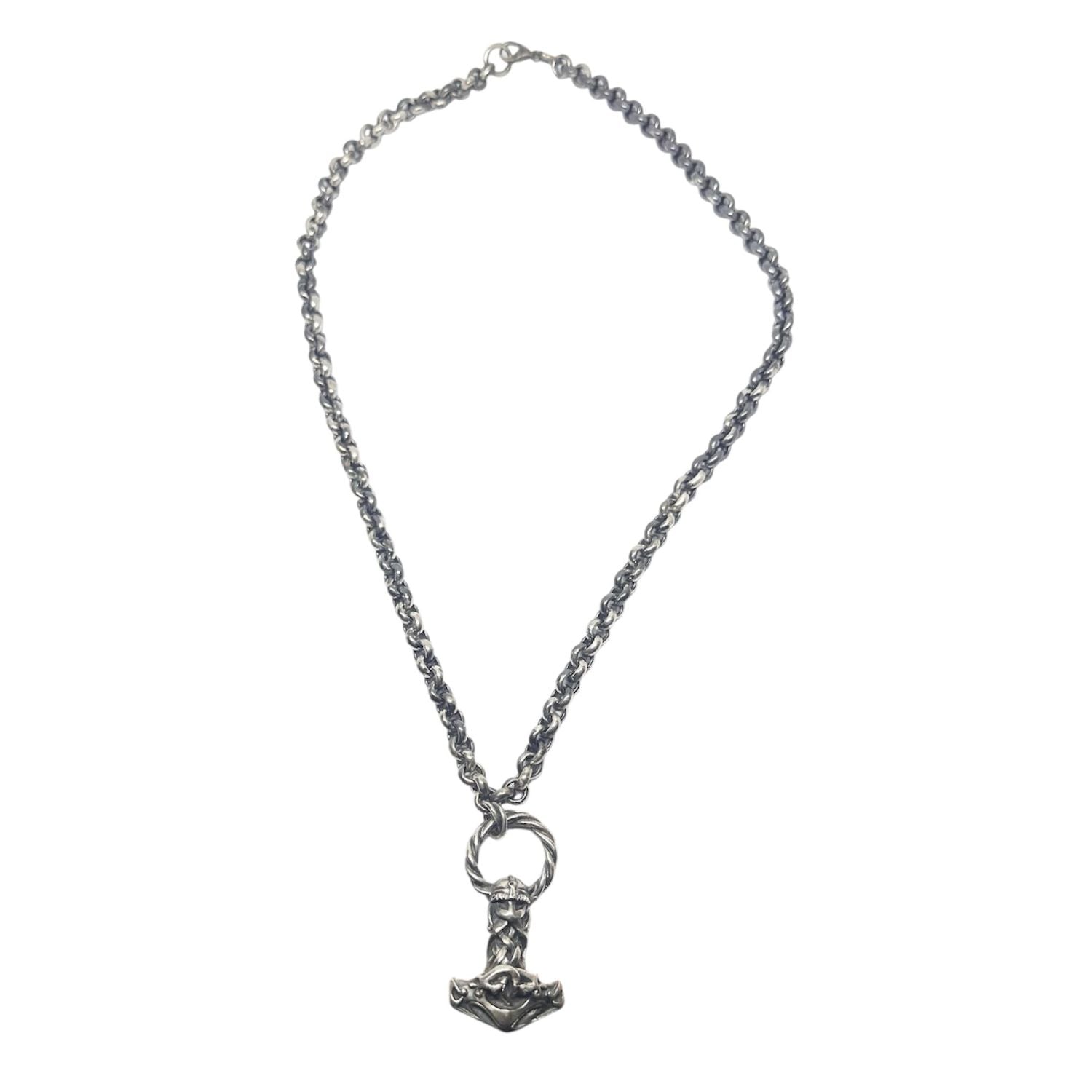 Heavy Viking Hammer Necklace in Solid Sterling Silver 925 — Front View — Handmade by Tamara Gervasio