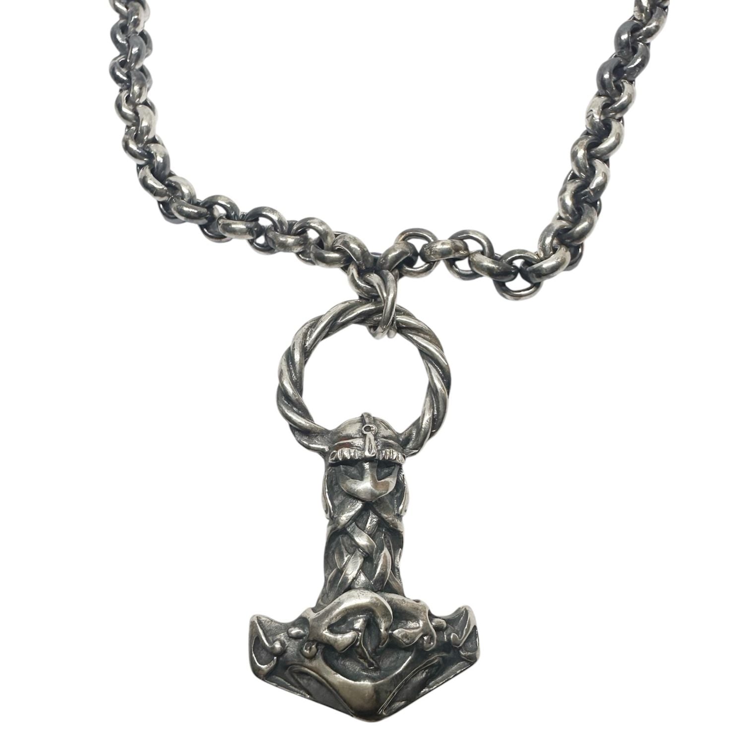 Heavy Viking Hammer Necklace in Solid Sterling Silver 925 — Hammer Pendant Detail — Handmade by Tamara Gervasio