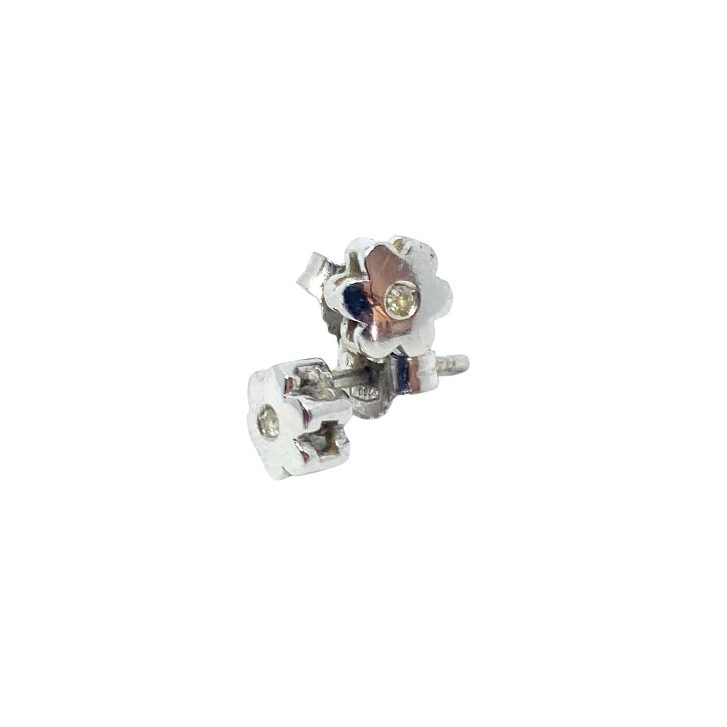 Flower Diamond Stud Earrings in 18K White Gold
