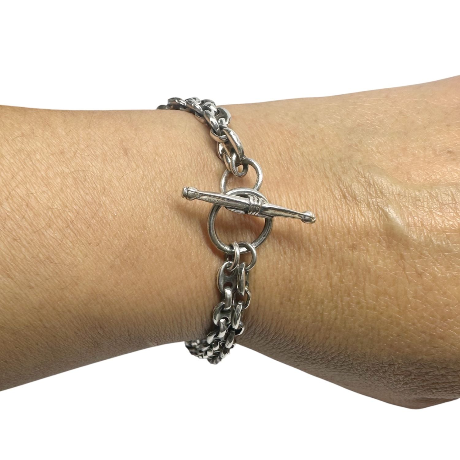 Men’s Double Anchor Chain Bracelet with T-Bar Clasp – Sterling Silver 925
