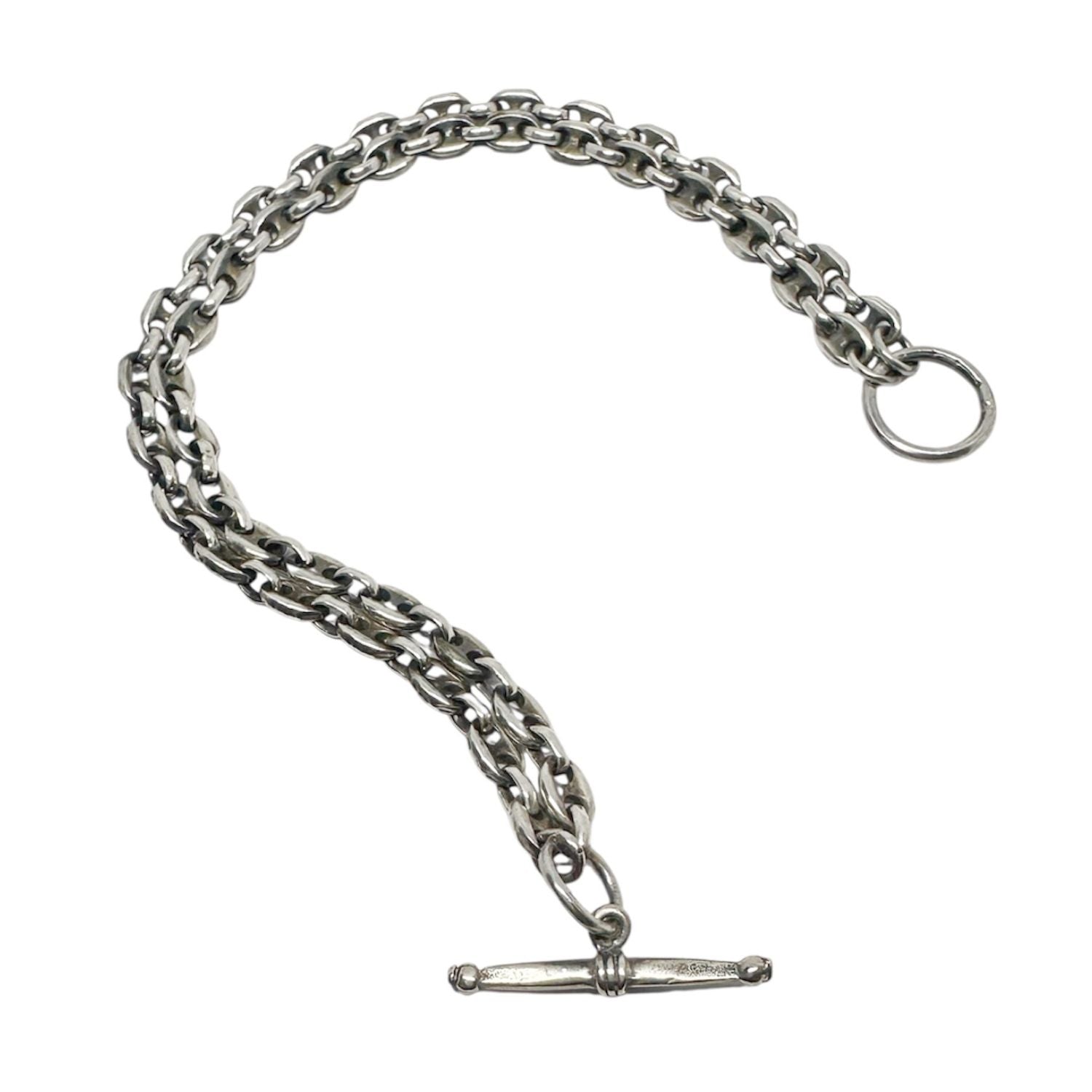 Men’s Double Anchor Chain Bracelet with T-Bar Clasp – Sterling Silver 925