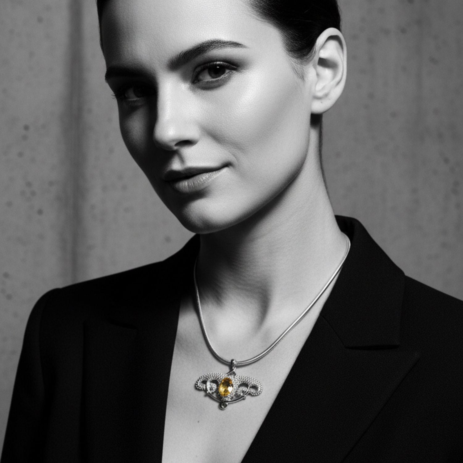 Sea Urchin Pendant Necklace – Sterling Silver 925 with Citrine